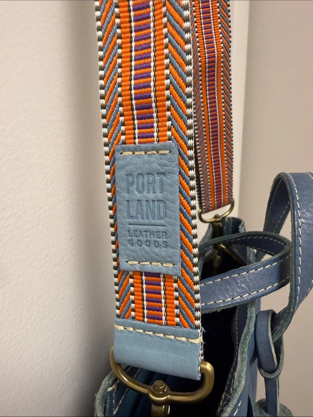 Portland small Leather Blue Leather Crossbody Bag with Tassel - Picture 7 of 14